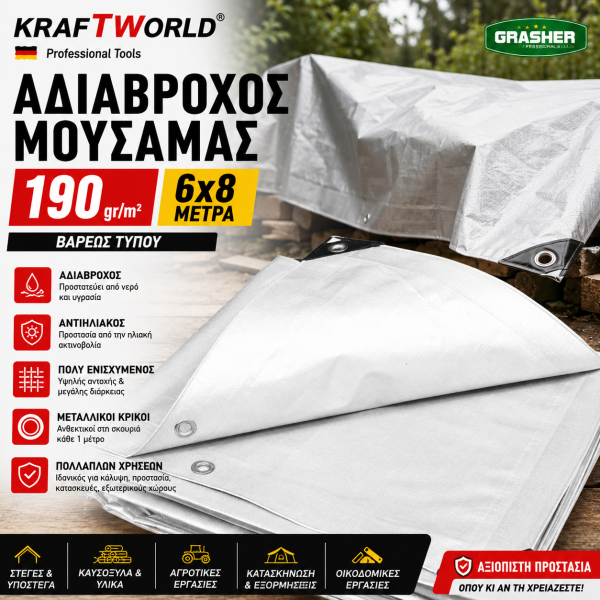 Αδιάβροχος μουσαμάς190GR/M² 6X8 βαρέως τύπου λευκός