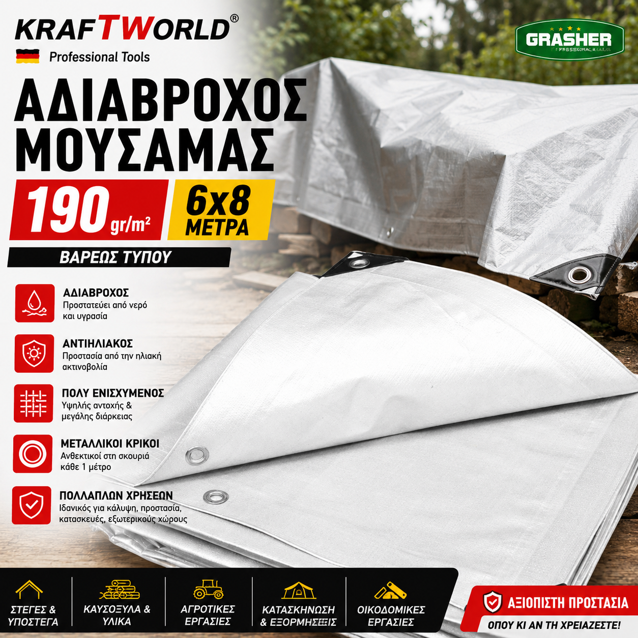 9b75196c-a249-4450-9a83-d329610ce427 Αδιάβροχος μουσαμάς190GR/M² 6X8 βαρέως τύπου λευκός - Image 1